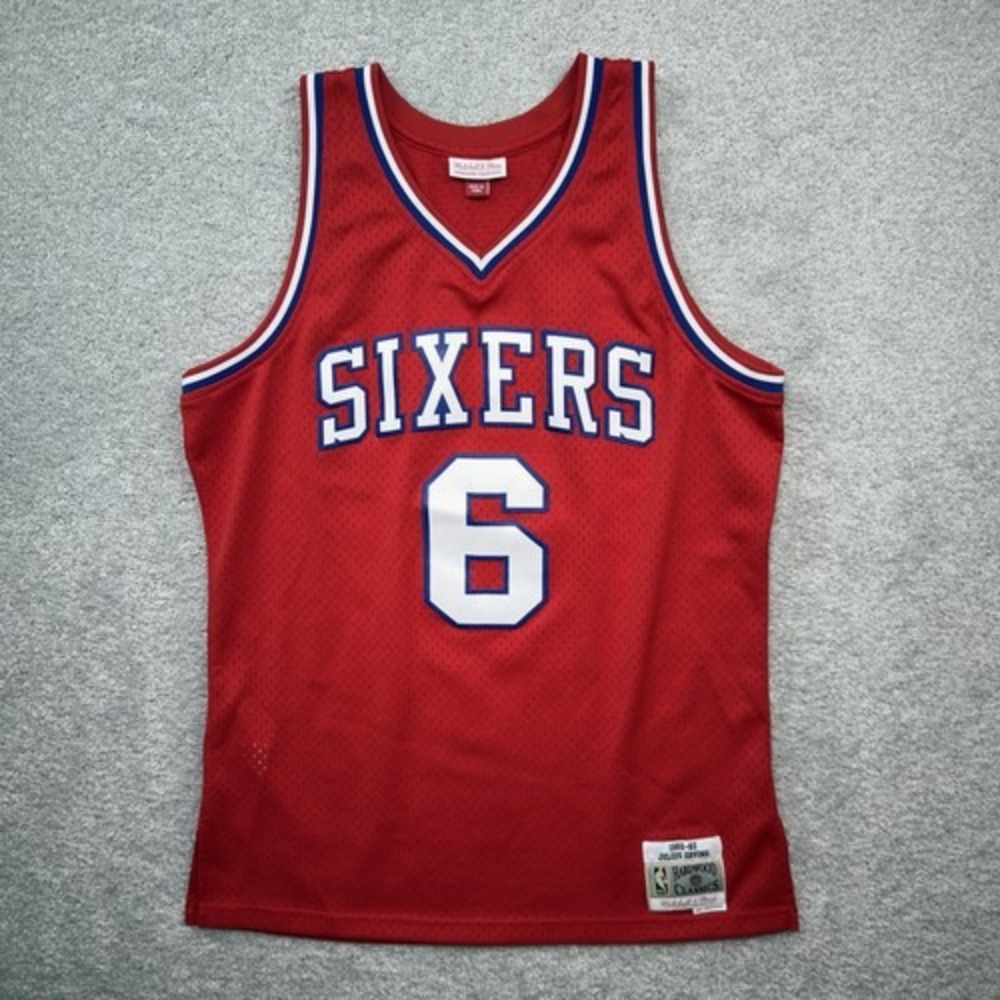 Mitchell & Ness Julius Erving 76ers Jersey Men's Large Red Swingman Dr. J NBA #6